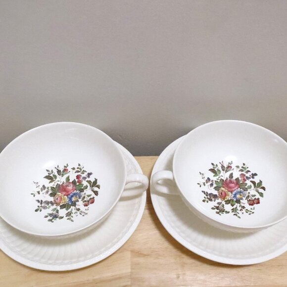 Wedgwood X2 Cream Soup Bouillon Bowl & Saucer Edme Conway Two Handle AK8384 - Picture 3 of 12